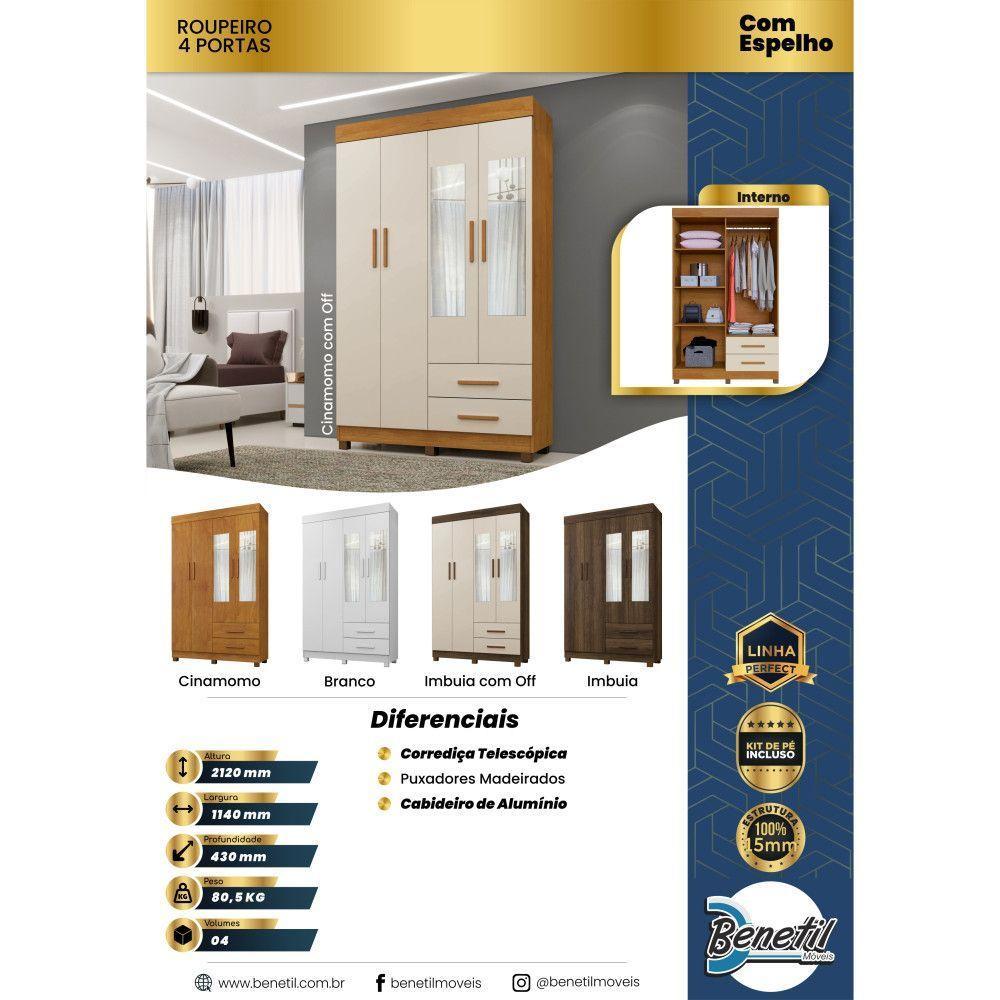 Guarda Roupa New Copacabana 4 Portas 2 Gavetas 5 Prateleiras Cinamomo Off - 6