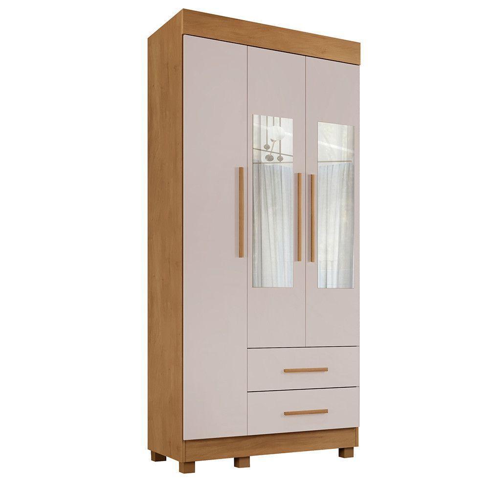 Guarda-roupa New Copacabana 3 Portas 2 Gavetas Com Espelho Cinamomo Off - 1