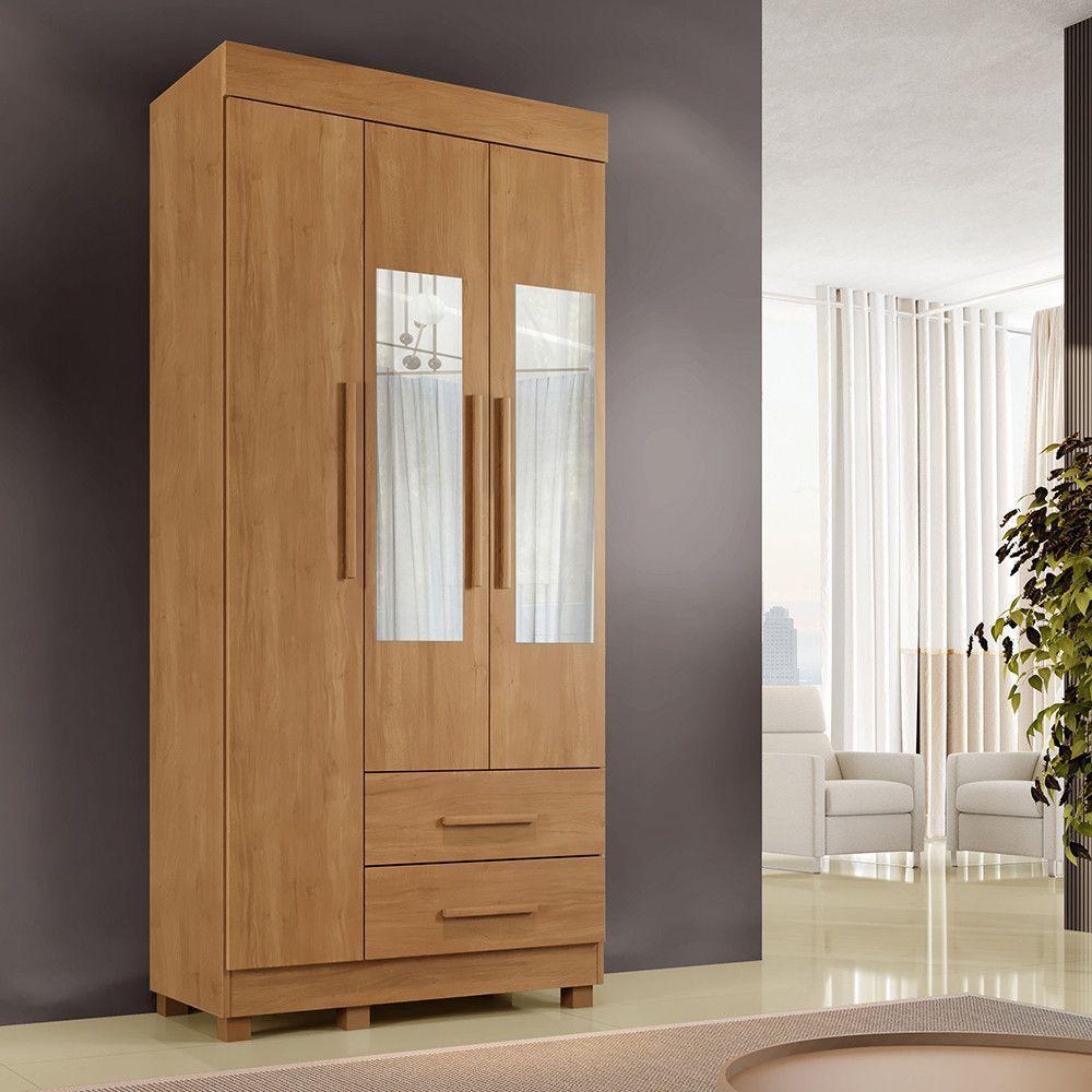 Guarda-roupa New Copacabana 3 Portas 2 Gavetas Com Espelho Cinamomo - 2