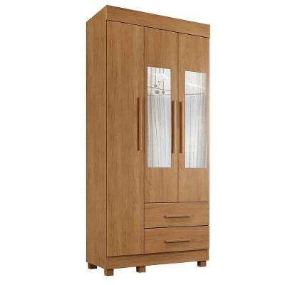 Guarda-roupa New Copacabana 3 Portas 2 Gavetas Com Espelho Cinamomo