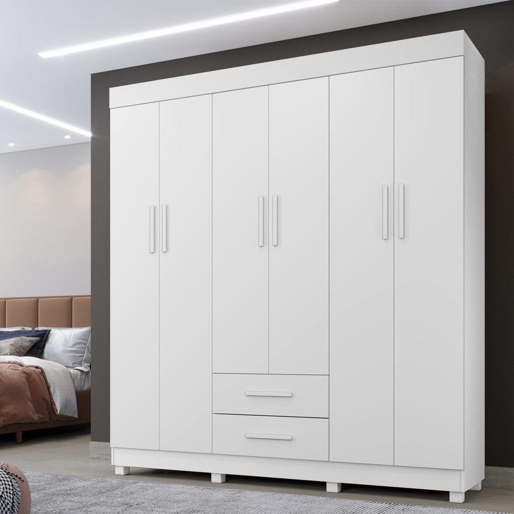 Guarda Roupa New Copacabana 6 Portas 2 Gavetas 7 Prateleiras Branco - 2