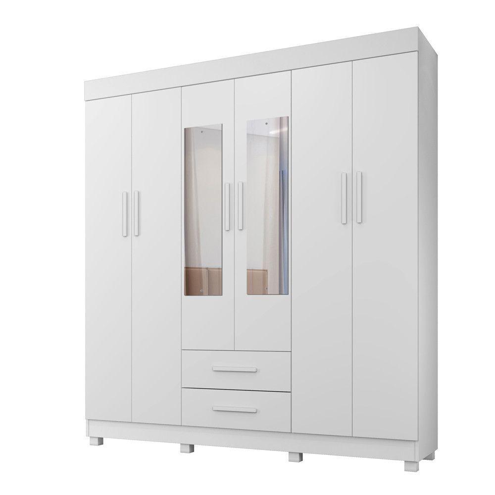 Guarda Roupa New Copacabana 6 Portas 2 Gavetas 7 Prateleiras Branco - 1