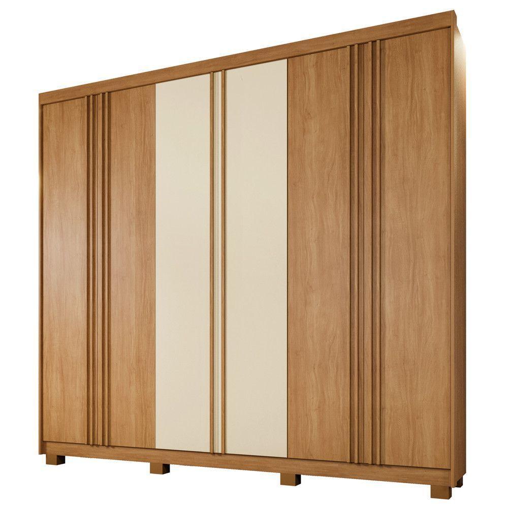 Guarda Roupa Lisboa 6 Portas Ripado 4 Gavetas 10 Prateleiras Cinamomo 2 Portas Off - 1