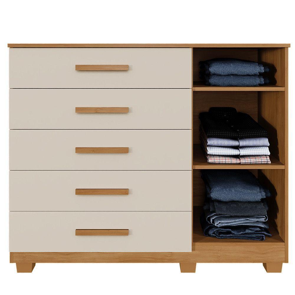 Cômoda França 5 Gavetas 1 Porta Ripada 2 Prateleiras Cinamomo Off - 3
