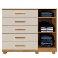 Cômoda França 5 Gavetas 1 Porta Ripada 2 Prateleiras Cinamomo Off - 3