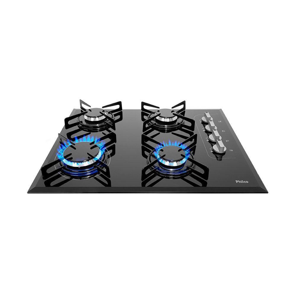 Cooktop a Gás Philco 4 Bocas Cook Chef 4 Vidro Temperado 8mm Preto Bivolt - 1