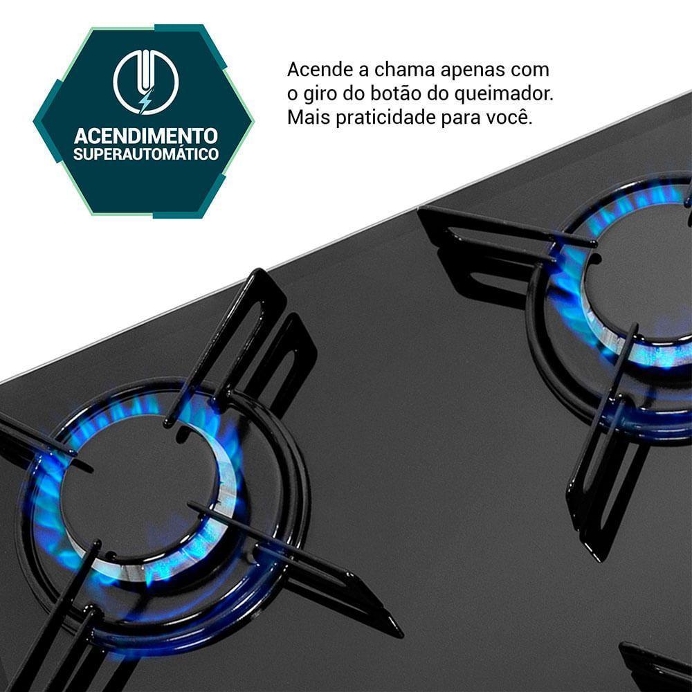 Cooktop a Gás Philco 4 Bocas Cook Chef 4 Vidro Temperado 8mm Preto Bivolt - 8