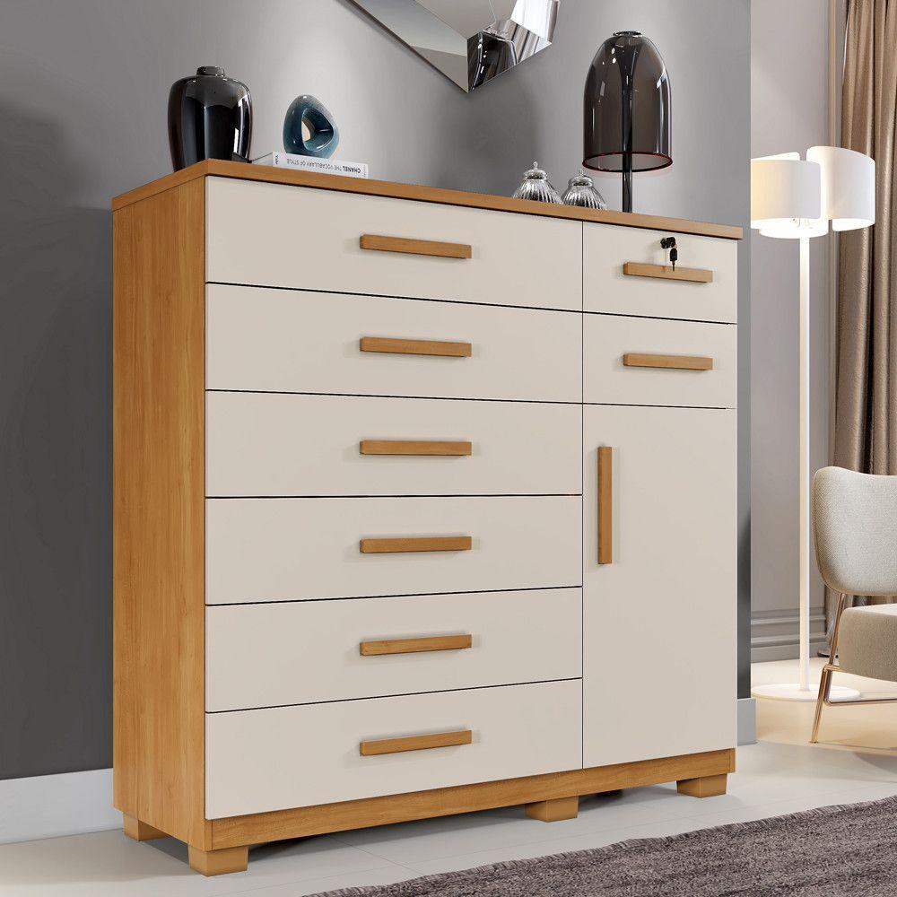 Cômoda Pernambuco 8 Gavetas 1 Porta Com Sapateira - Benetil Cinamomo Off - 2