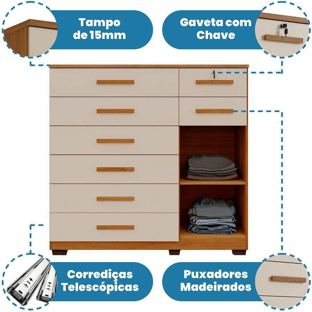 Cômoda Pernambuco 8 Gavetas 1 Porta Com Sapateira - Benetil Cinamomo Off - 6