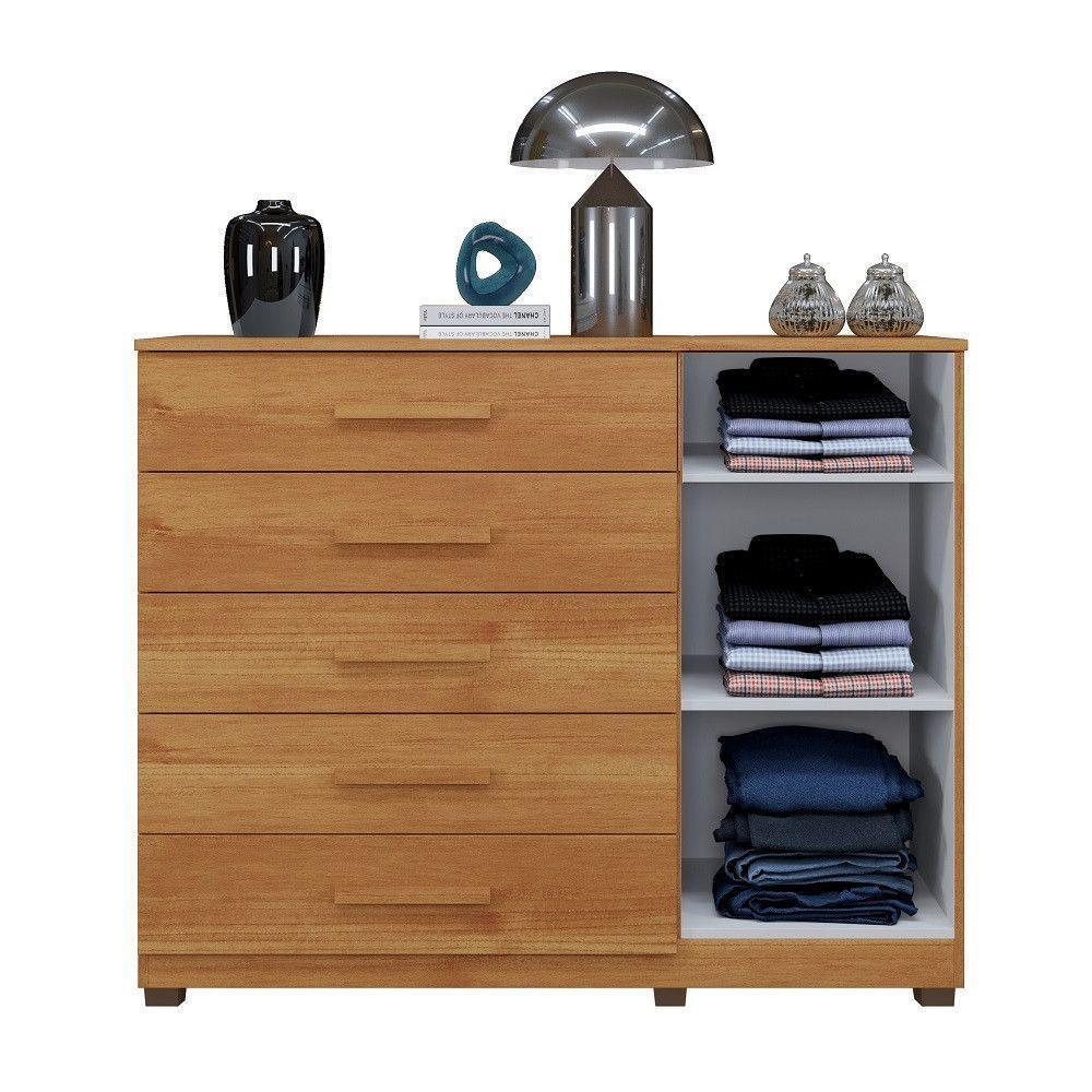 Cômoda Paris 5 Gavetas 1 Porta Ripada 2 Prateleiras Cinamomo - 3