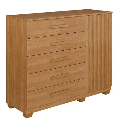 Cômoda Paris 5 Gavetas 1 Porta Ripada 2 Prateleiras Cinamomo