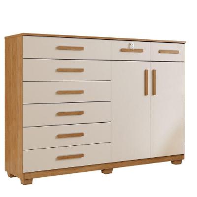 Cômoda New Triunfo 8 Gavetas 2 Portas 2 Prateleiras Cinamomo Off