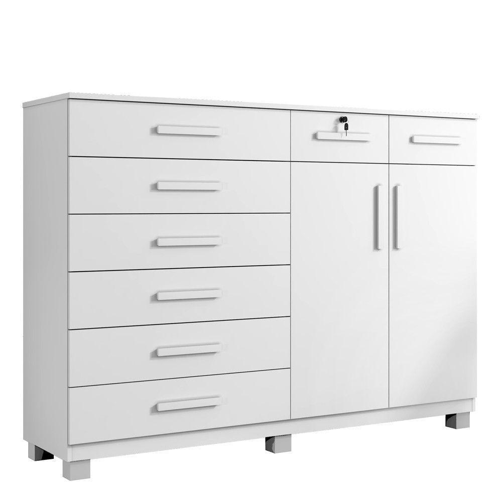 Cômoda Portugal 8 Gavetas 2 Portas 2 Prateleiras Branco - 1