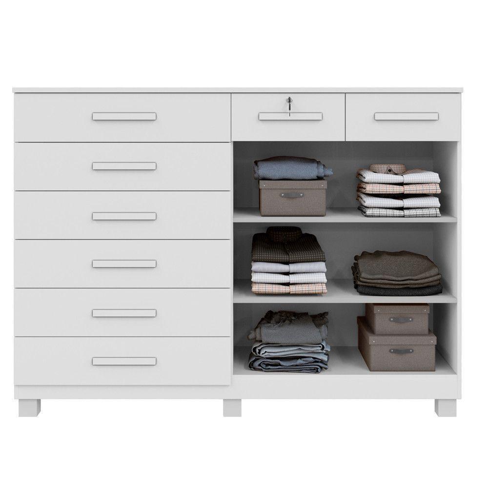 Cômoda Portugal 8 Gavetas 2 Portas 2 Prateleiras Branco - 3