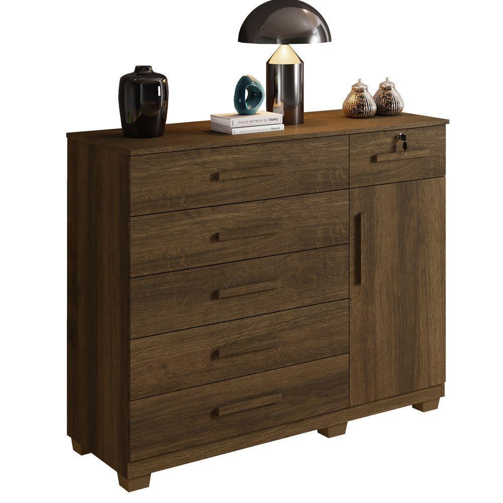 Cômoda Milano 6 Gavetas 1 Porta 1 Prateleira Com Sapateira Imbuia - 1