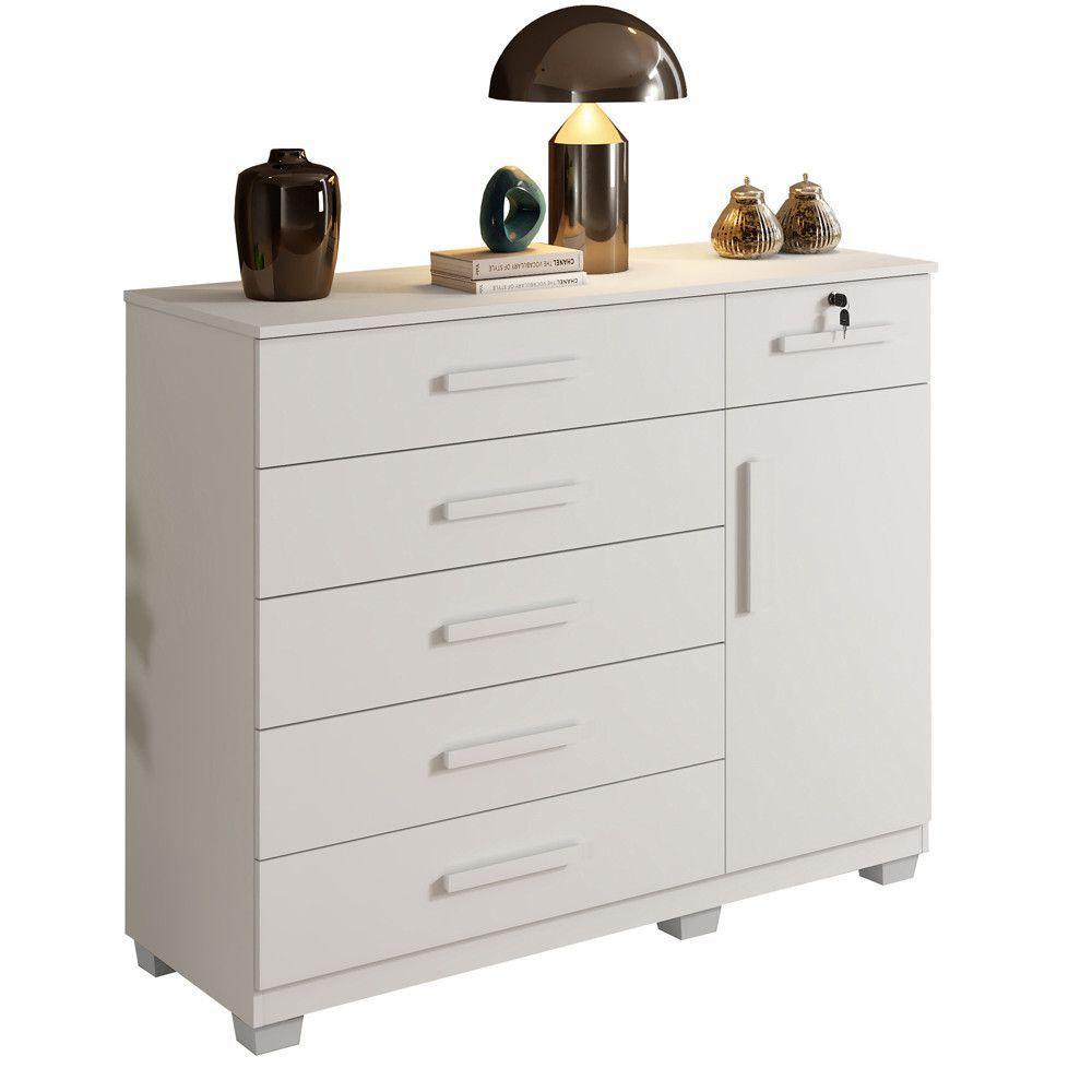 Cômoda Milano 6 Gavetas 1 Porta 1 Prateleira Com Sapateira Branco - 1