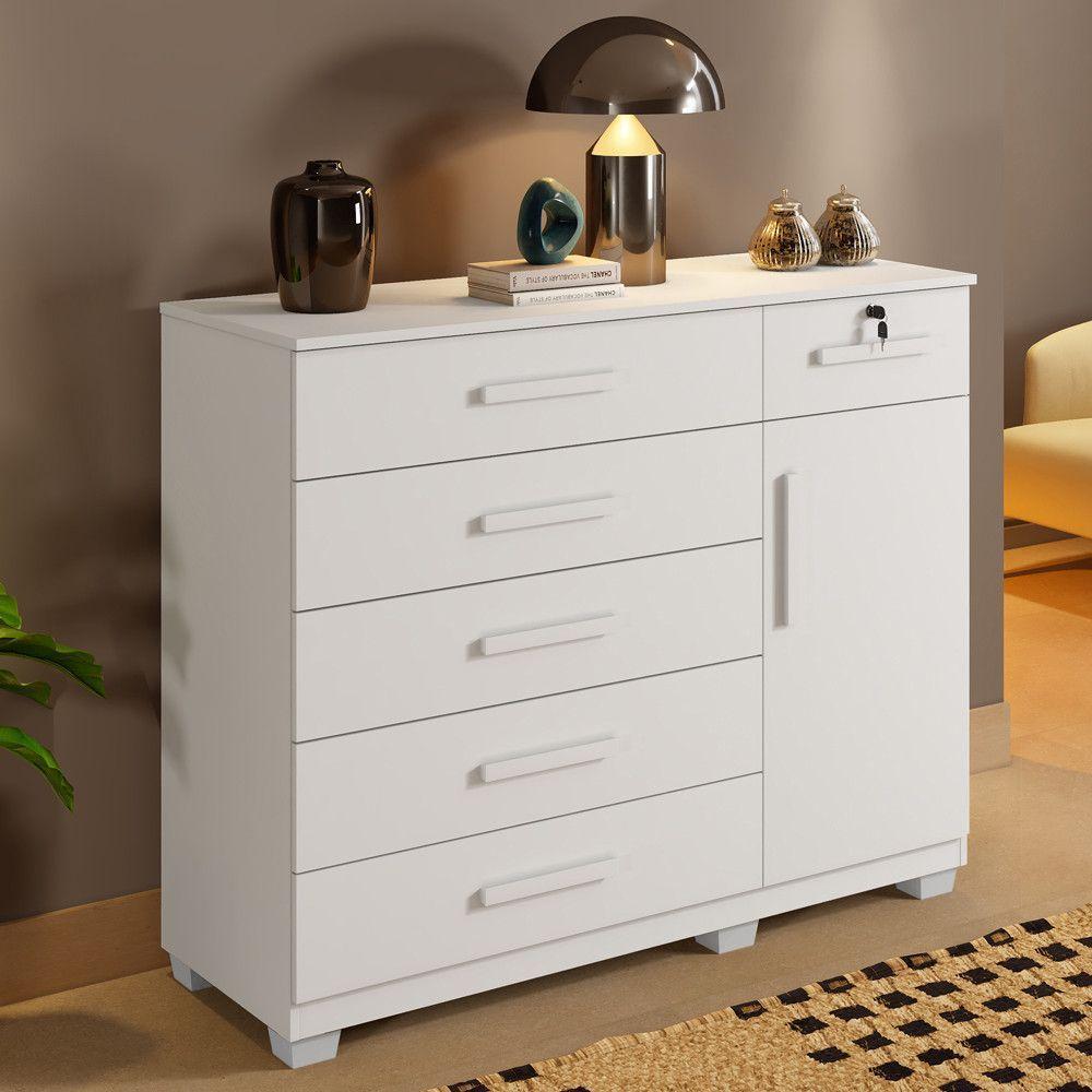 Cômoda Milano 6 Gavetas 1 Porta 1 Prateleira Com Sapateira Branco - 2