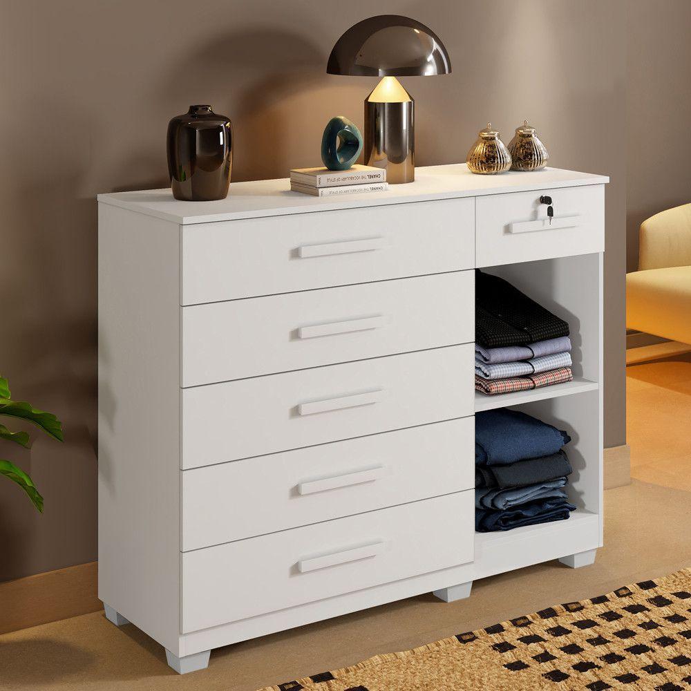 Cômoda Milano 6 Gavetas 1 Porta 1 Prateleira Com Sapateira Branco - 3