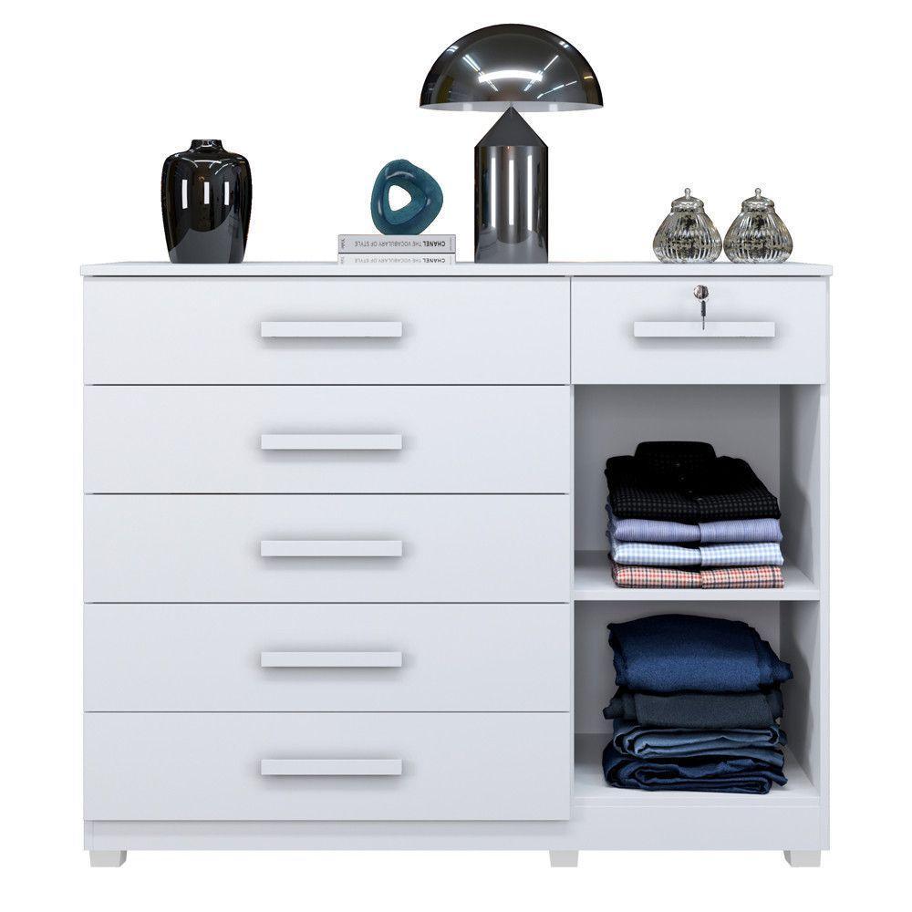 Cômoda Milano 6 Gavetas 1 Porta 1 Prateleira Com Sapateira Branco - 4