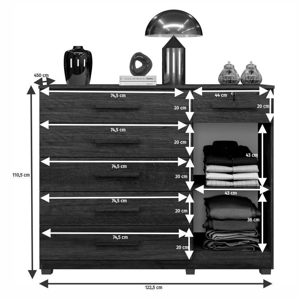 Cômoda Milano 6 Gavetas 1 Porta 1 Prateleira Com Sapateira Branco - 5