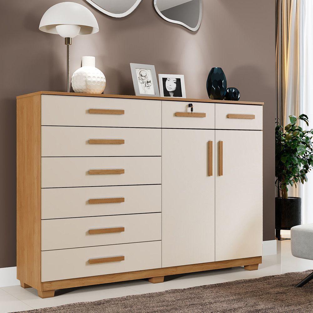 Cômoda Portugal 8 Gavetas 2 Portas 2 Prateleiras Cinamomo Off - 2