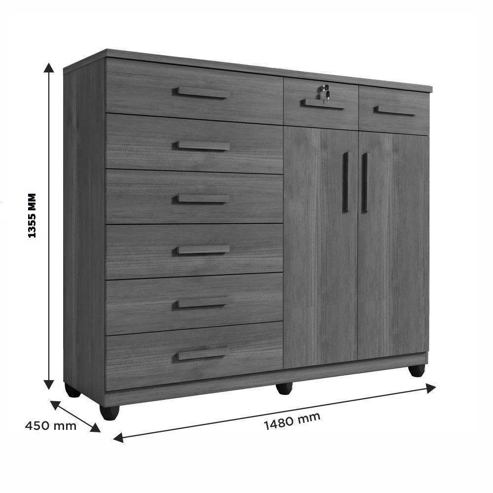 Cômoda Portugal 8 Gavetas 2 Portas 2 Prateleiras Cinamomo Off - 4