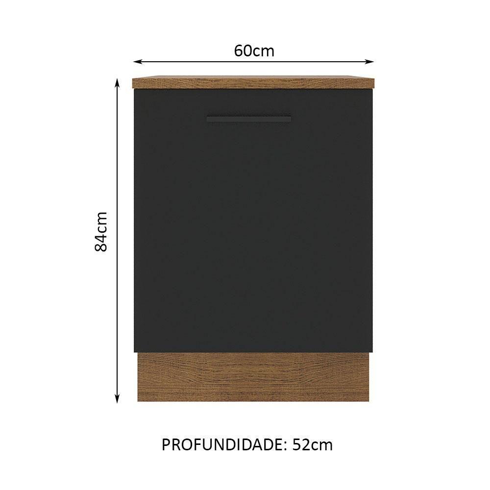 Balcão Madesa Agata 60cm 1 Porta Rustico Preto - 4