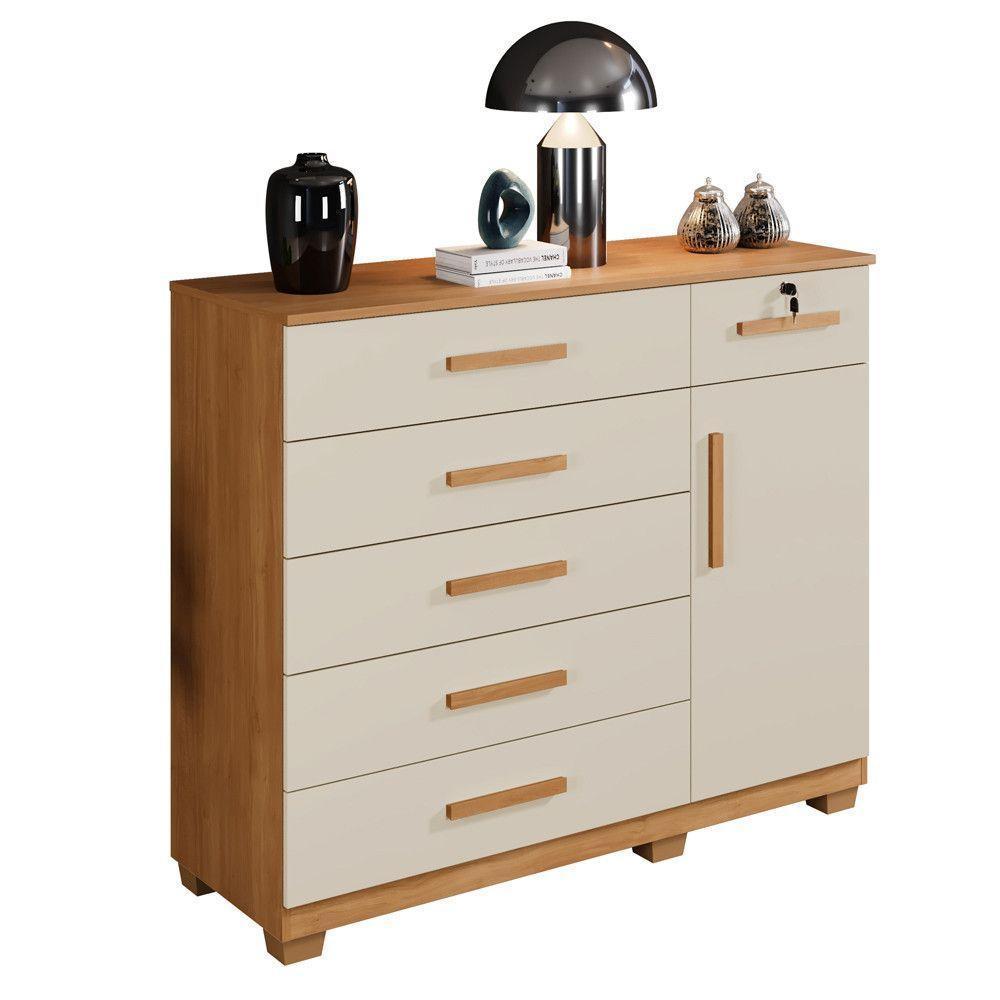 Cômoda Milano 6 Gavetas 1 Porta 1 Prateleira Com Sapateira Cinamomo Off - 1