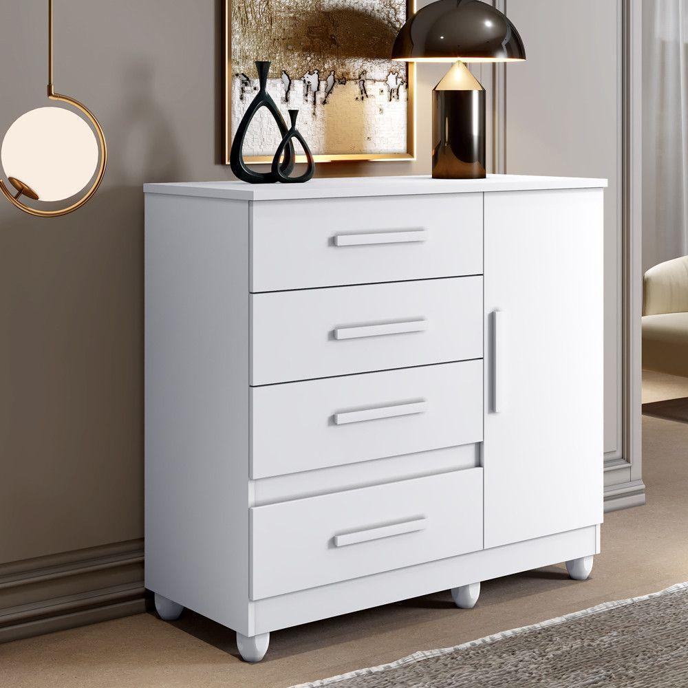 Cômoda New Florença 4 Gavetas 1 Porta Com Sapateira -benetil Branco - 2