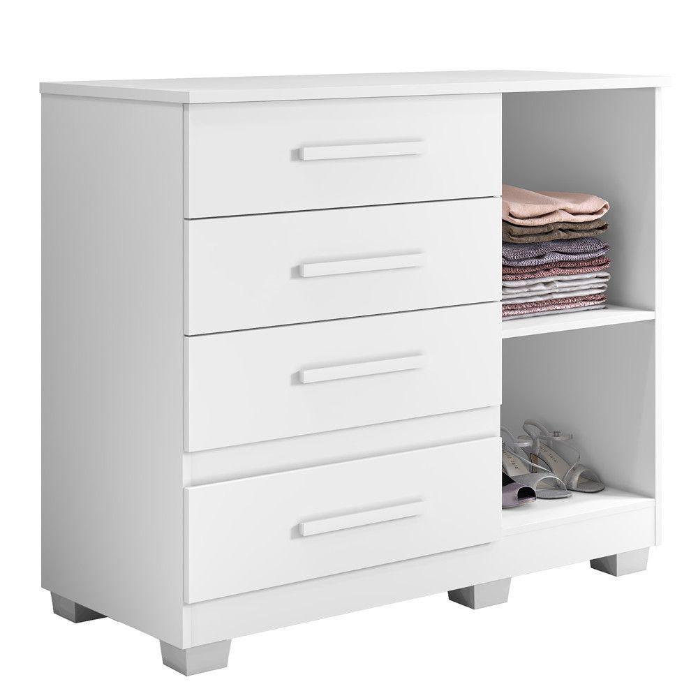 Cômoda New Florença 4 Gavetas 1 Porta Com Sapateira -benetil Branco - 3