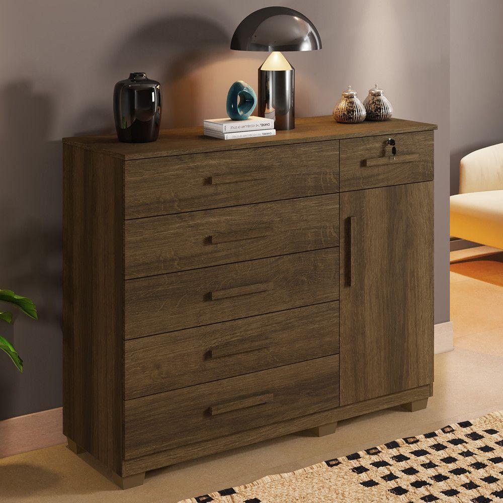 Cômoda Milão 6 Gavetas 1 Porta 1 Prateleira Com Sapateira Imbuia - 2