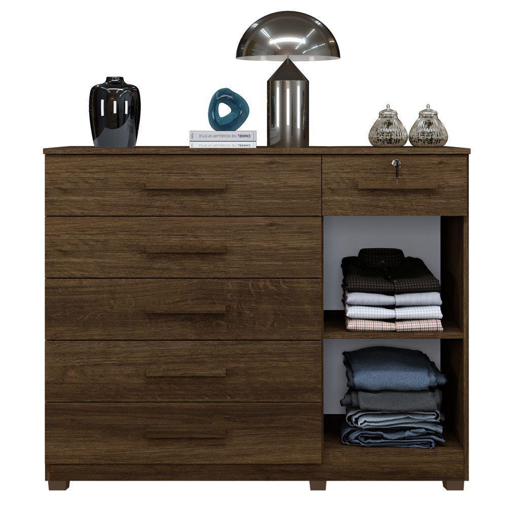 Cômoda Milão 6 Gavetas 1 Porta 1 Prateleira Com Sapateira Imbuia - 3