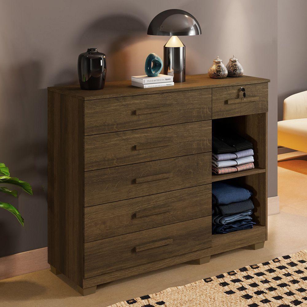 Cômoda Milão 6 Gavetas 1 Porta 1 Prateleira Com Sapateira Imbuia - 4