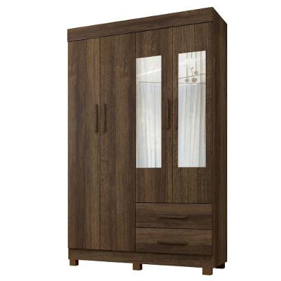 Guarda Roupa Leblon 4 Portas 2 Gavetas 5 Prateleiras Imbuia