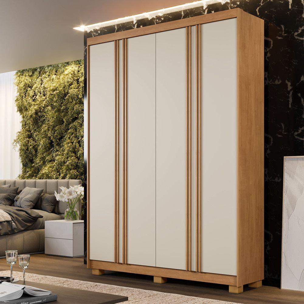 Guarda Roupa Lisboa 4 Portas Ripado 3 Gavetas 8 Prateleiras Cinamomo Off - 2