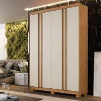 Guarda Roupa Lisboa 4 Portas Ripado 3 Gavetas 8 Prateleiras Cinamomo Off - 2