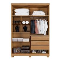 Guarda Roupa Lisboa 4 Portas Ripado 3 Gavetas 8 Prateleiras Cinamomo Off - 3