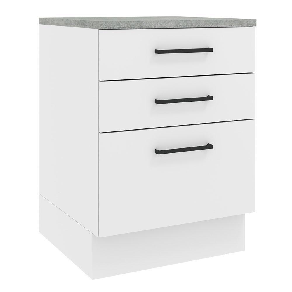 Balcão Madesa Agata 60 Cm 3 Gavetas - Branco Rustic/branco - 1