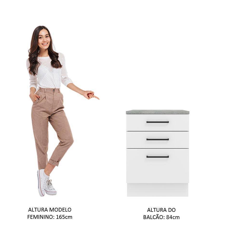 Balcão Madesa Agata 60 Cm 3 Gavetas - Branco Rustic/branco - 8