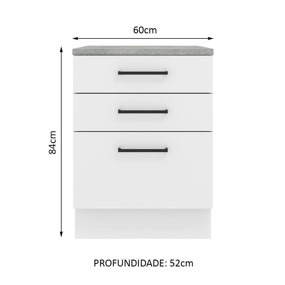 Balcão Madesa Agata 60 Cm 3 Gavetas - Branco Rustic/branco - 10