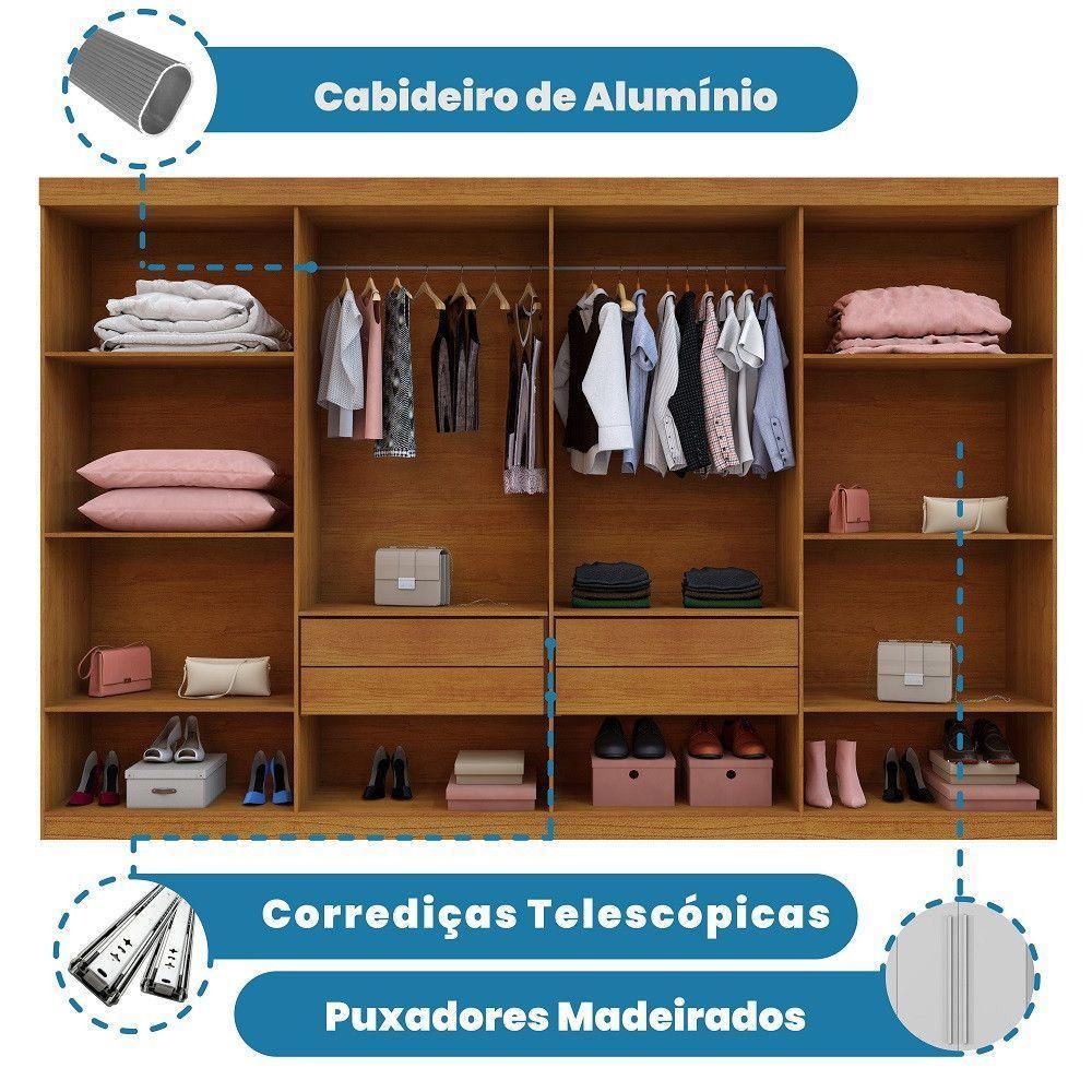Guarda Roupa Bahia 8 Portas 4 Gavetas 8 Prateleiras Cinamomo Off - 6
