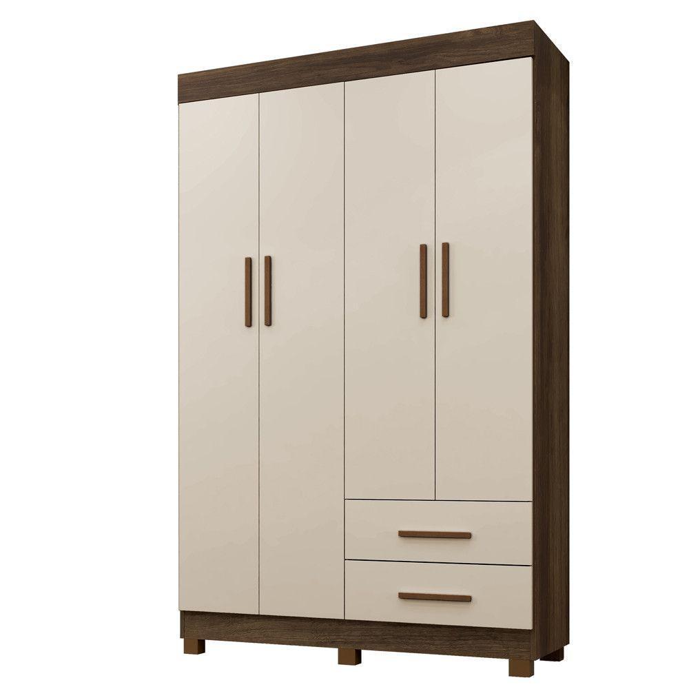 Guarda Roupa Leblon 4 Portas 2 Gavetas 5 Prateleiras - Benet Imbuia Off - 1