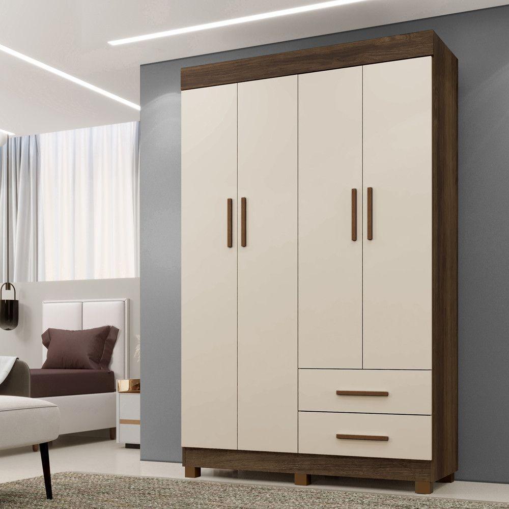 Guarda Roupa Leblon 4 Portas 2 Gavetas 5 Prateleiras - Benet Imbuia Off - 2