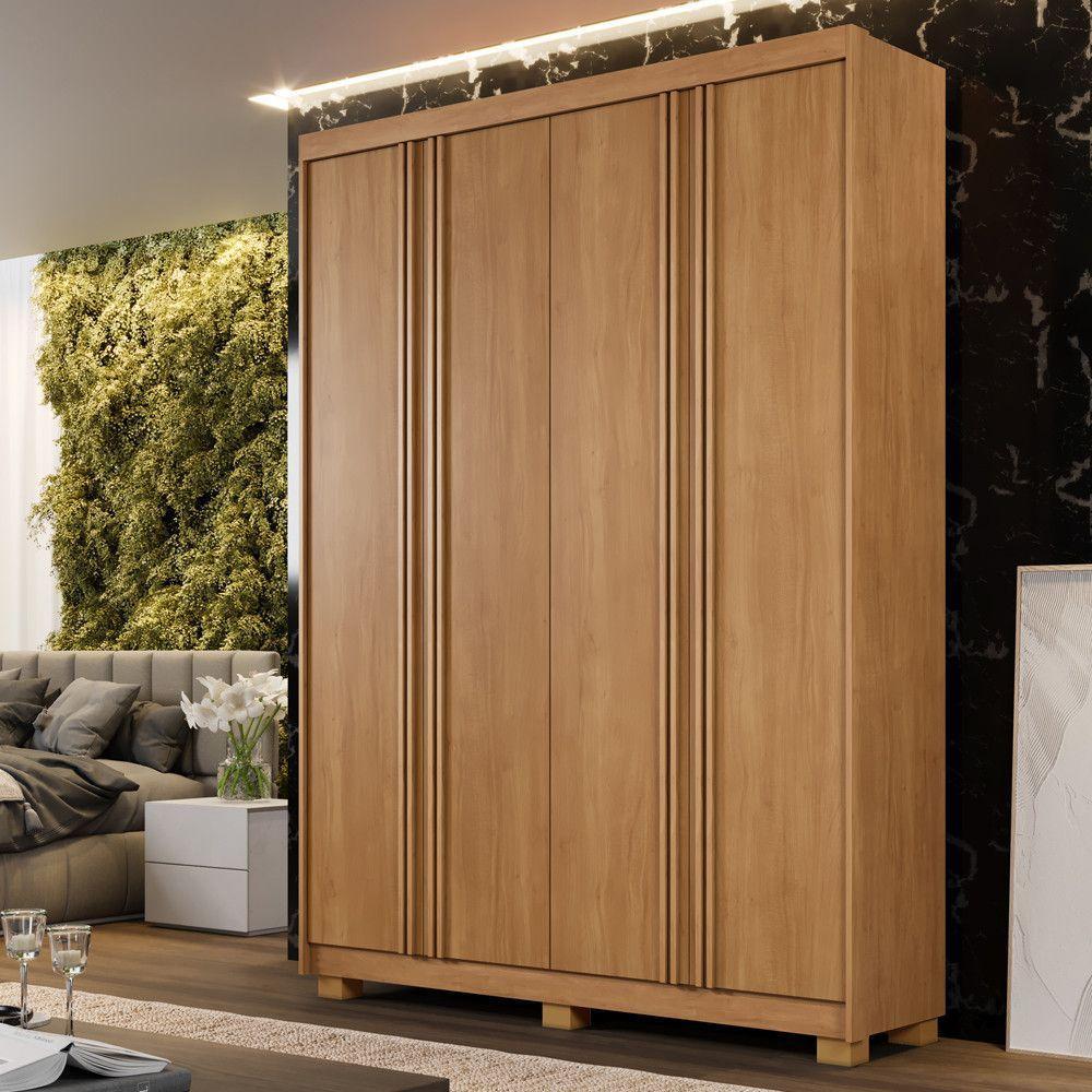 Guarda Roupa Lisboa 4 Portas Ripado 3 Gavetas 8 Prateleiras Cinamomo - 2