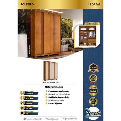Guarda Roupa Lisboa 4 Portas Ripado 3 Gavetas 8 Prateleiras Cinamomo