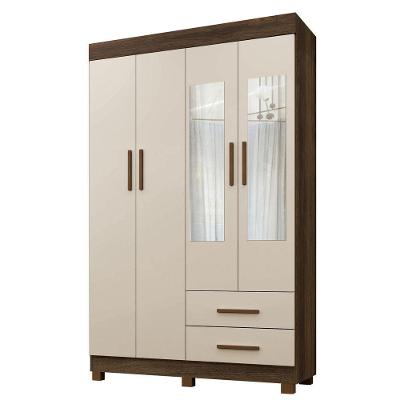 Guarda Roupa Leblon 4 Portas 2 Gavetas 5 Prateleiras Imbuia Off