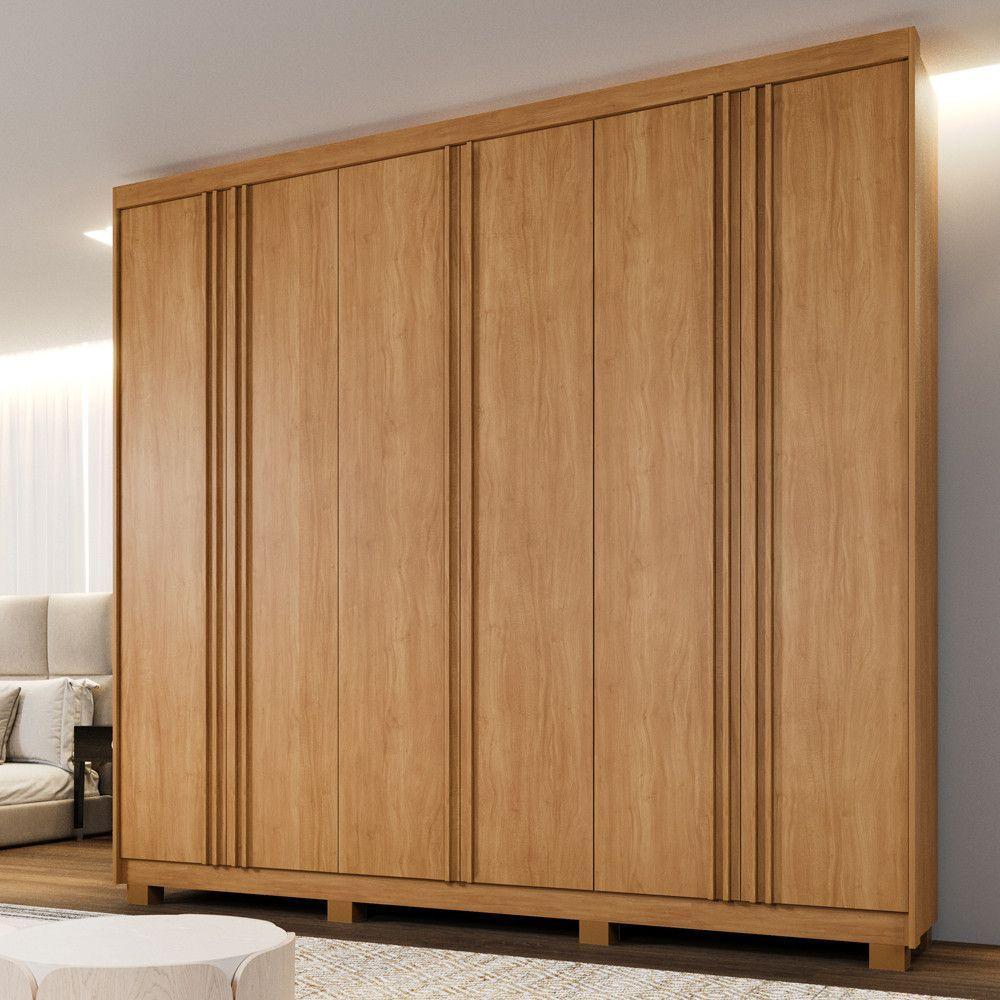 Guarda Roupa Lisboa 6 Portas Ripado 4 Gavetas 10 Prateleiras Cinamomo - 2