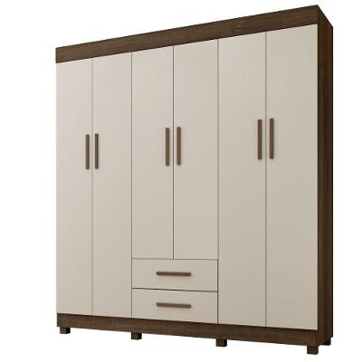 Guarda Roupa Leblon 6 Portas 2 Gavetas 7 Prateleiras Imbuia Off