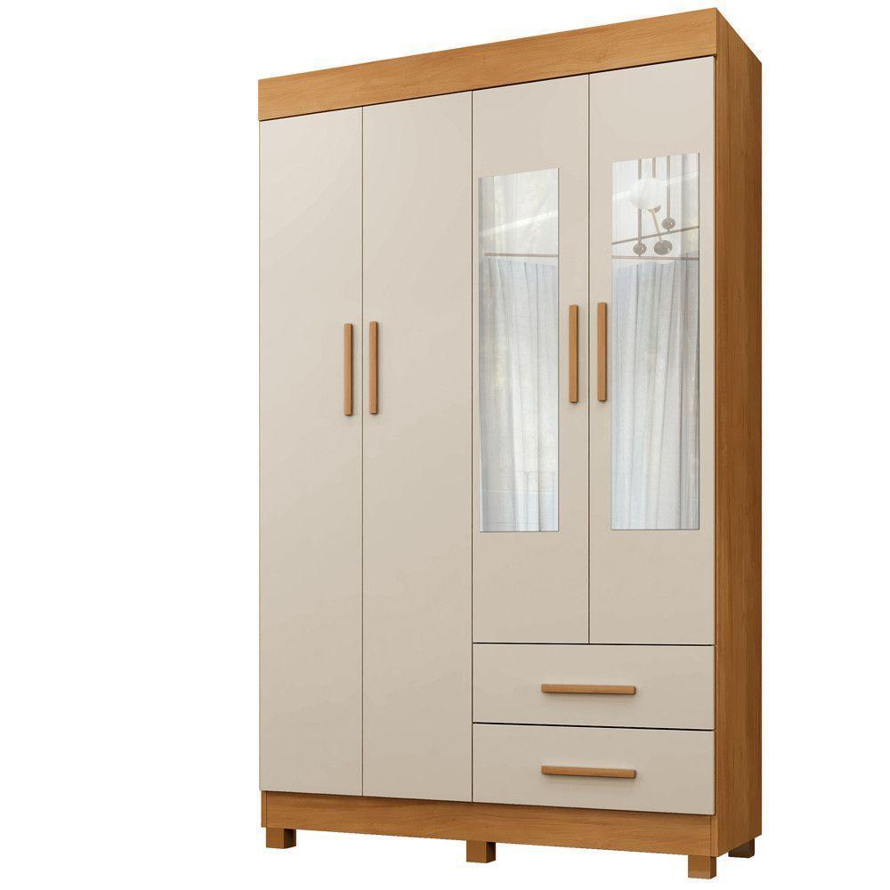 Guarda Roupa Leblon 4 Portas 2 Gavetas 5 Prateleiras Cinamomo Off - 1