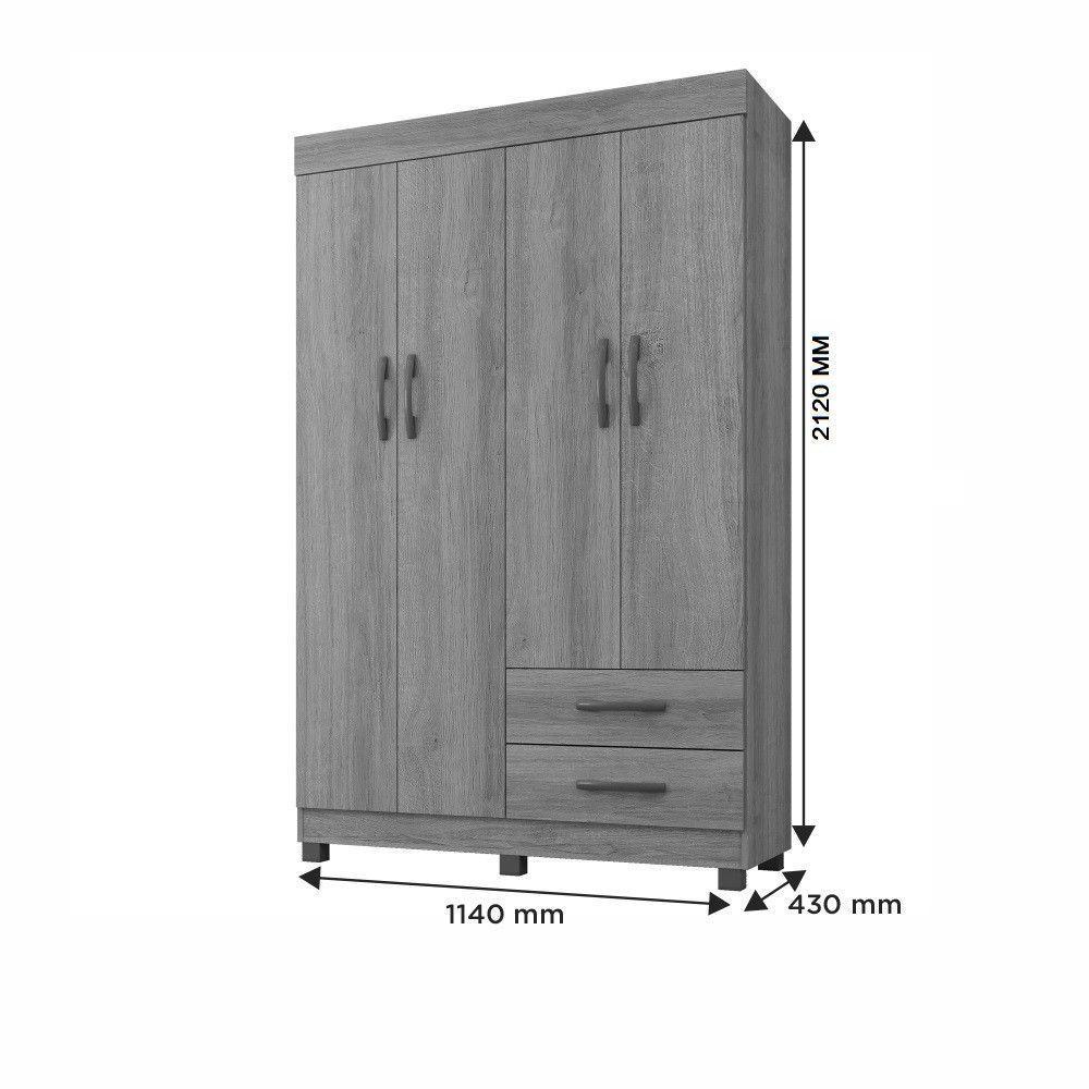 Guarda Roupa Leblon 4 Portas 2 Gavetas 5 Prateleiras Cinamomo Off - 4
